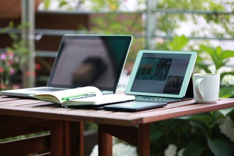 Work where you want. Laptops on table outside.