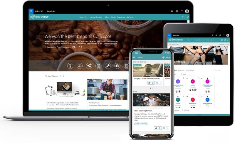 Valo intranet solution on laptop, tablet and mobile phone